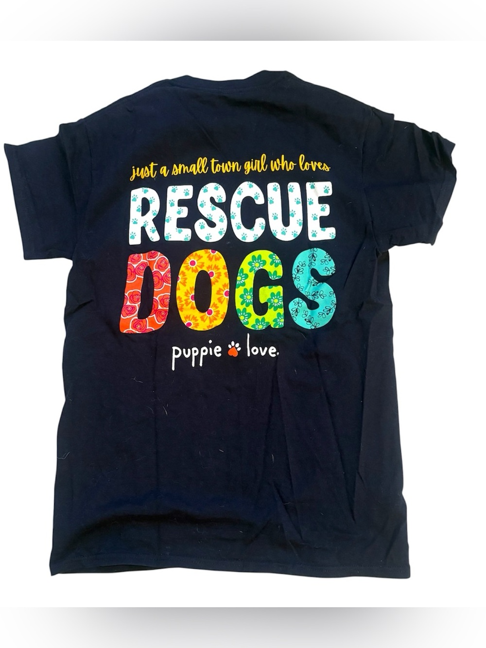 Puppy Love Rescue Dogs Navy T Shirt Women’s Sz S Pet Lovers Crew Neck Navy Blue